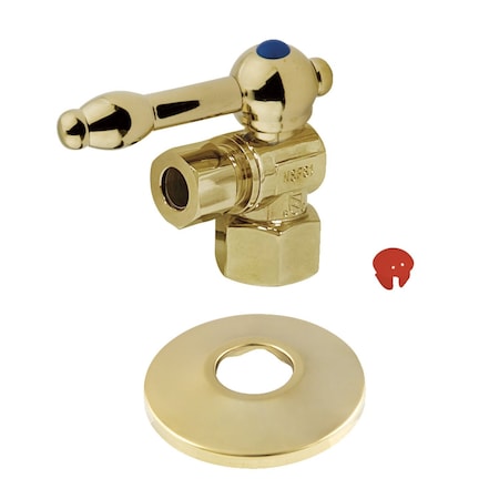 Kingston Brass 1/2" FIP X 3/8" OD Comp Quarter-Turn Angle Stop Valve W/ Flange, Brass CC43102KLK